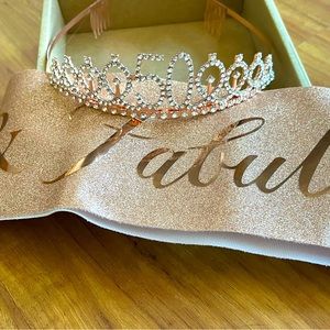 50th birthday tiara and sash, rose gold color
